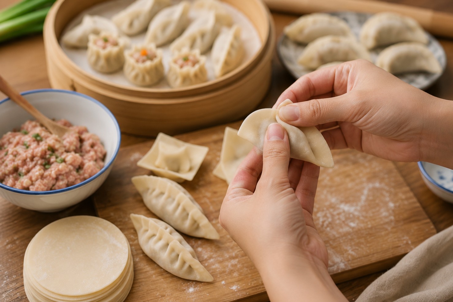 Cách gói hoành thánh, sủi cảo và xíu mại